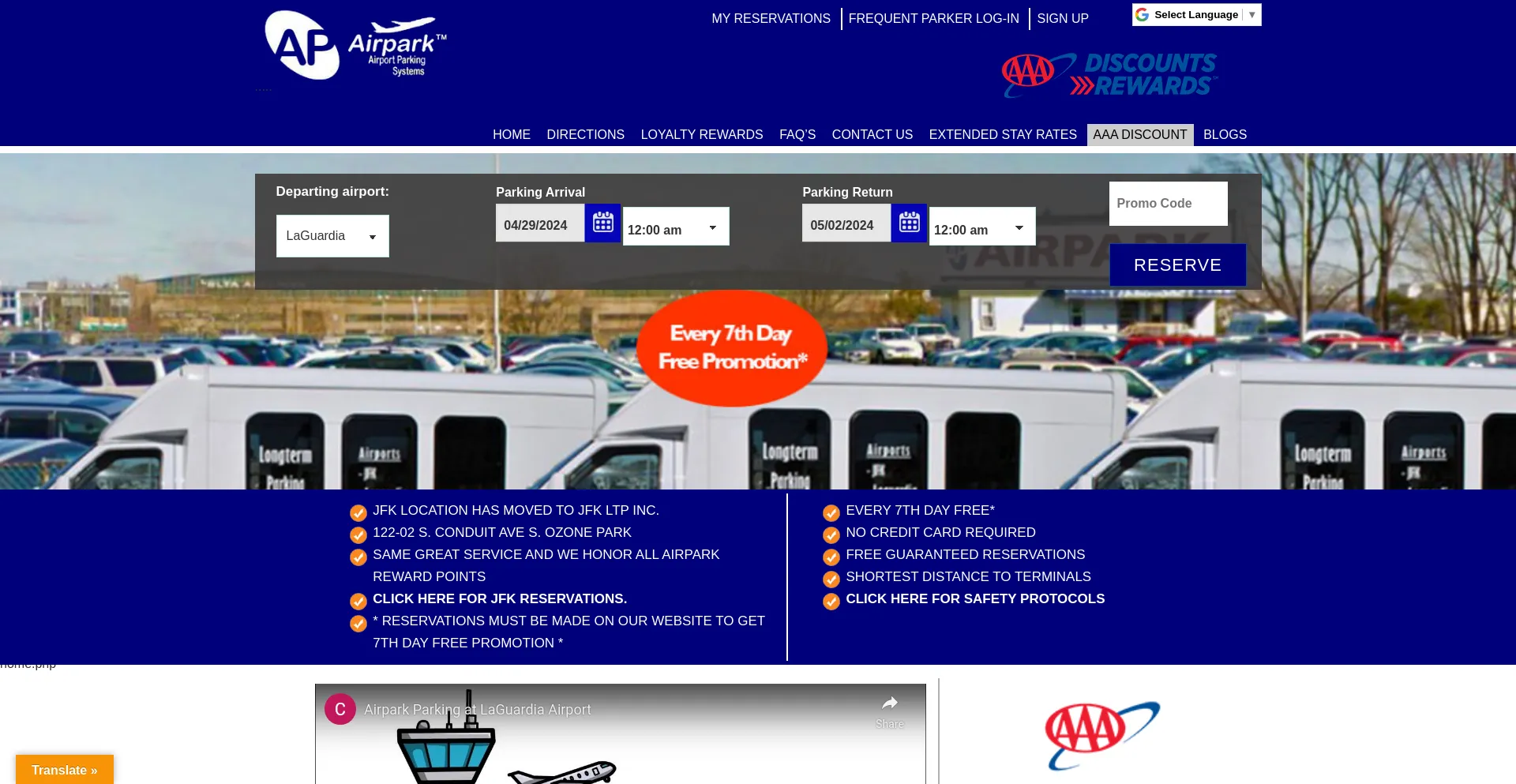 Screenshot of airparkparking.com homepage