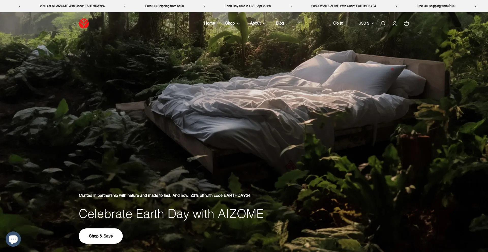 Screenshot of aizomebedding.com homepage