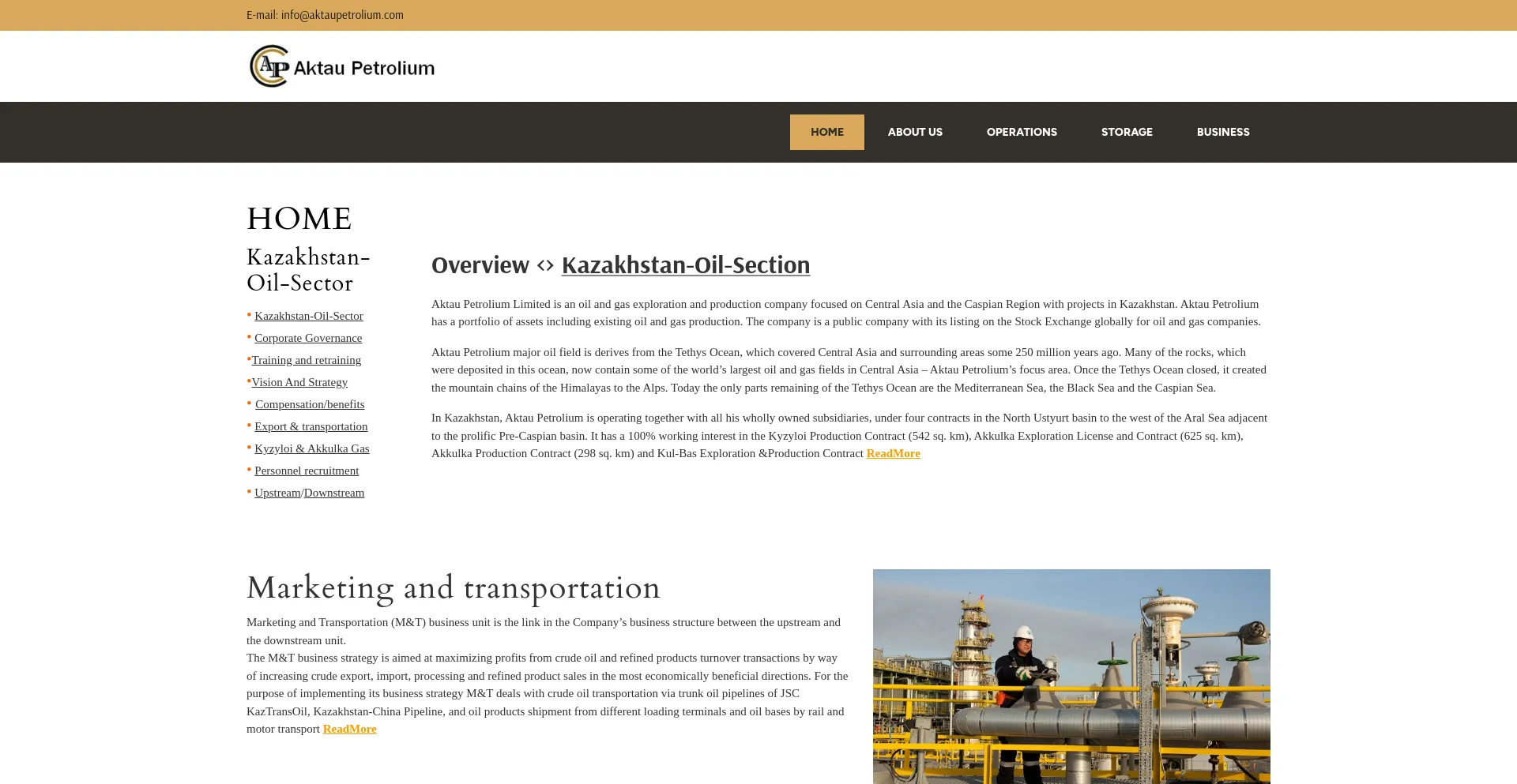 Screenshot of aktaupetrolium.com homepage