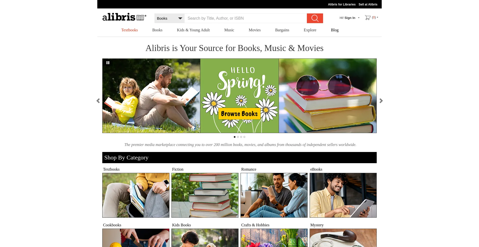 Screenshot of alibris.com homepage