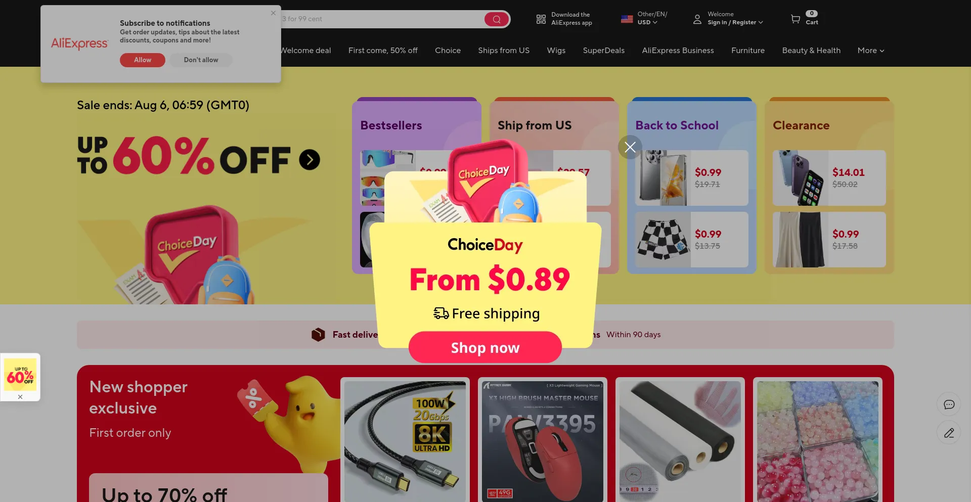 Screenshot of aliexpress.com homepage