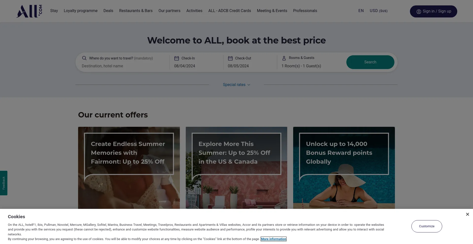 Screenshot of all.accor.com homepage