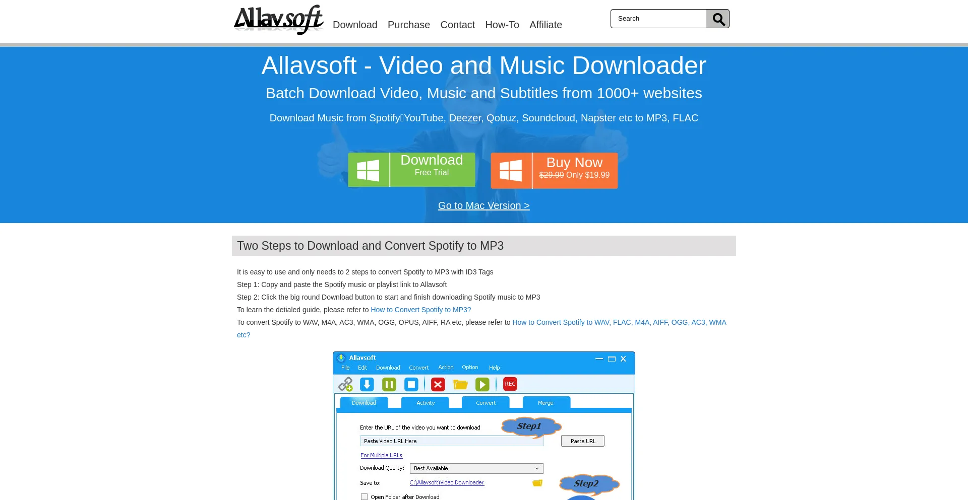 Screenshot of allavsoft.com homepage
