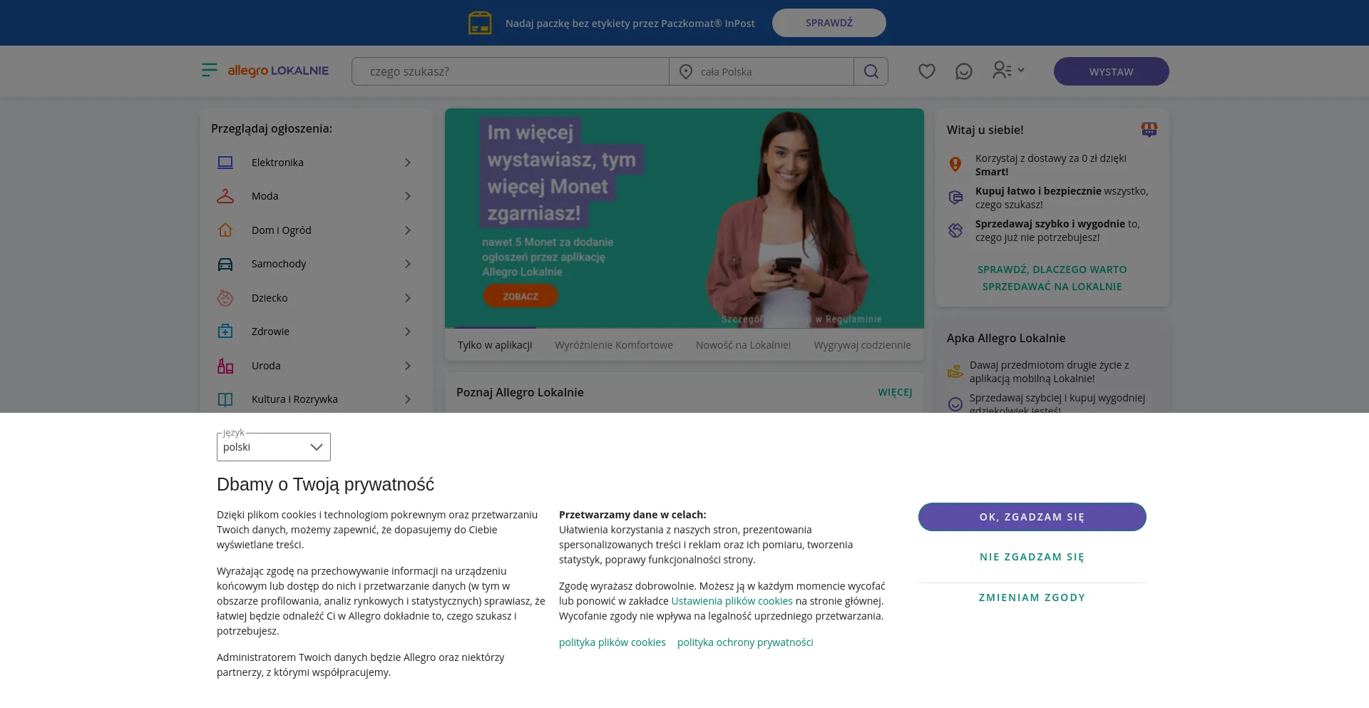 Screenshot of allegrolokalnie.pl homepage