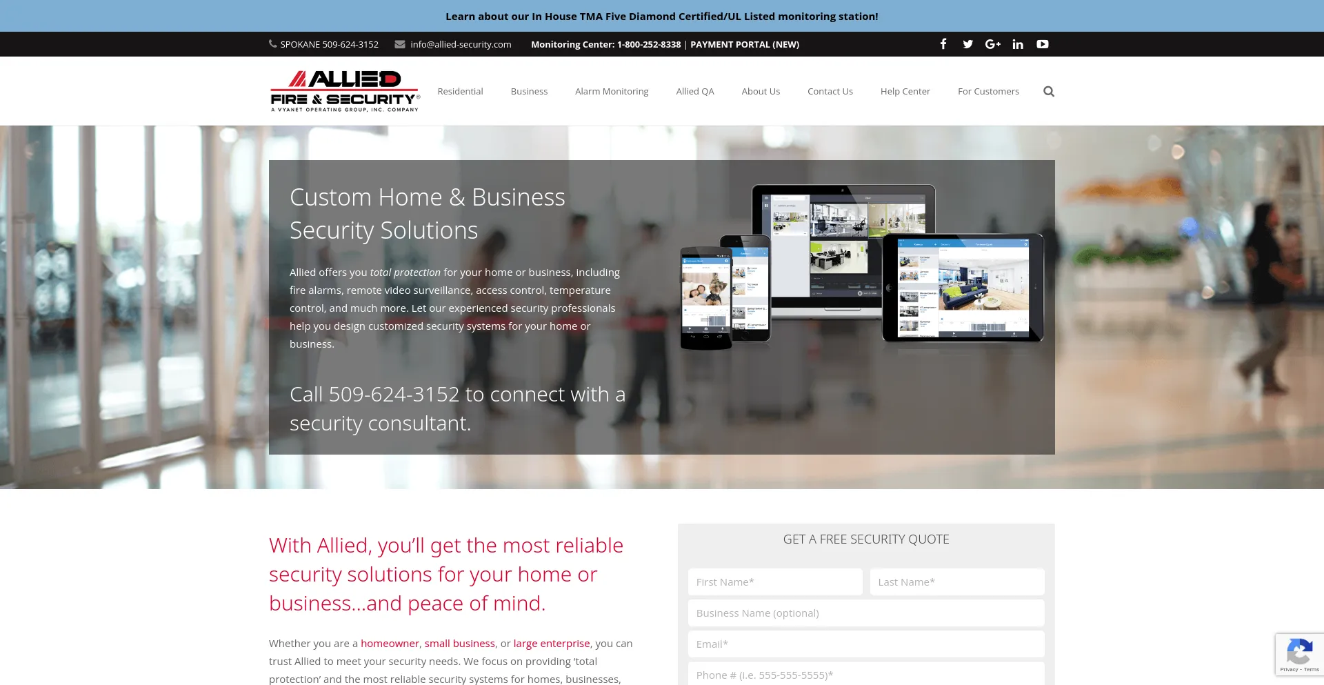 Screenshot of alliedfireandsecurity.com homepage