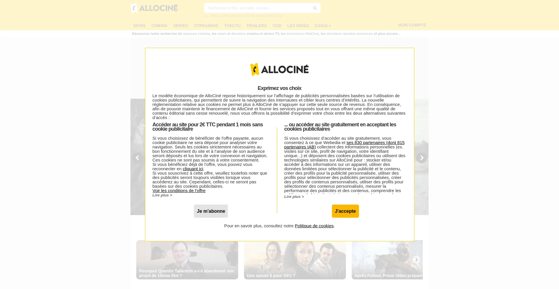 Screenshot of allocine.fr homepage