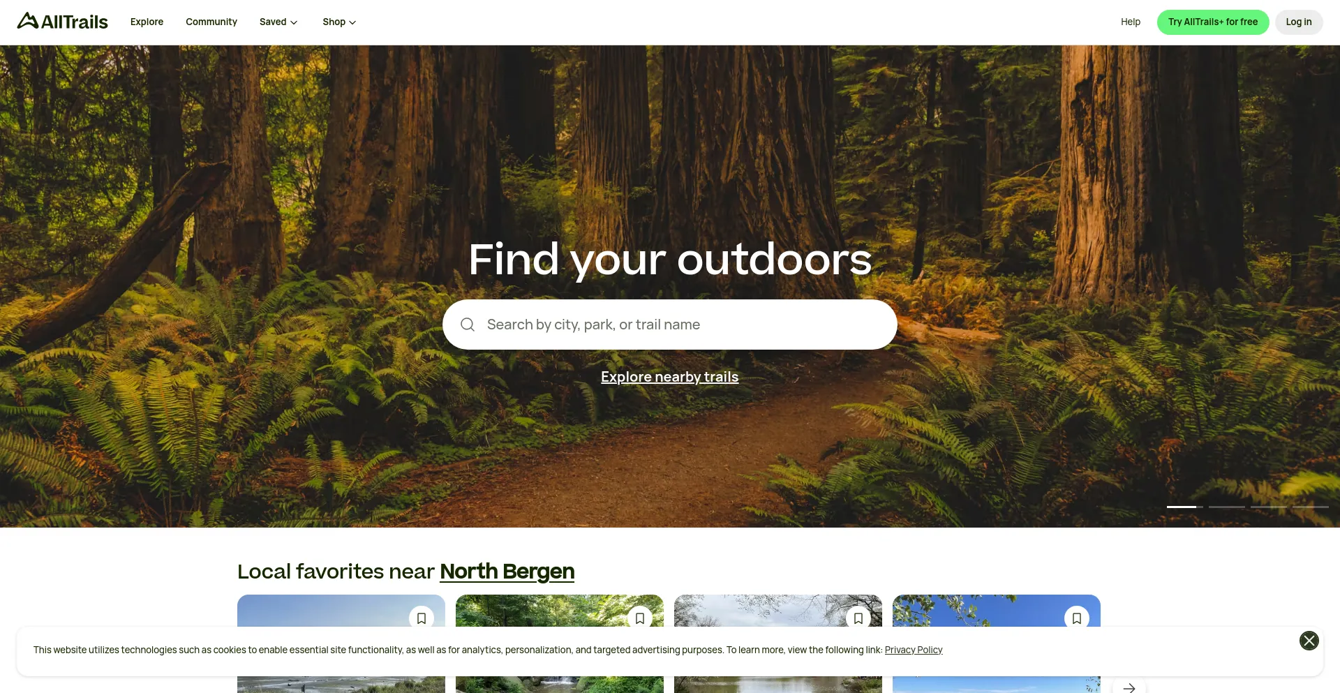 Screenshot of alltrails.com homepage