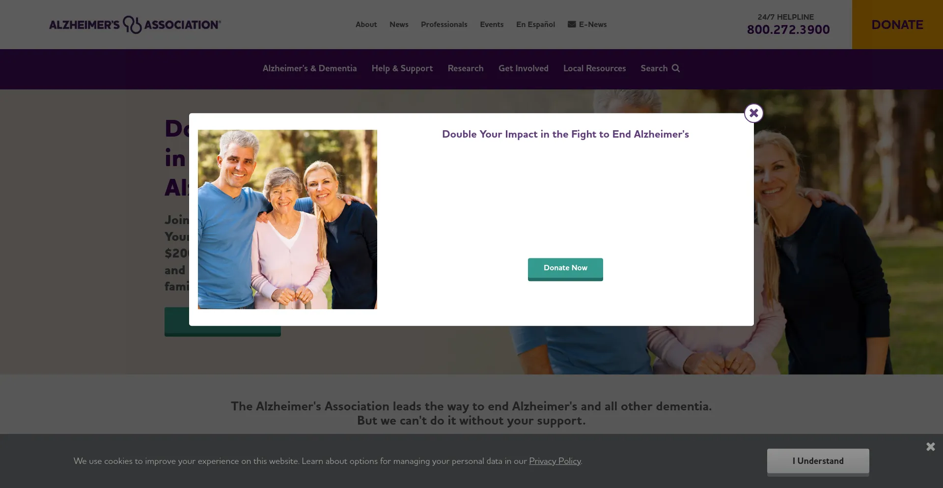 Screenshot of alz.org homepage