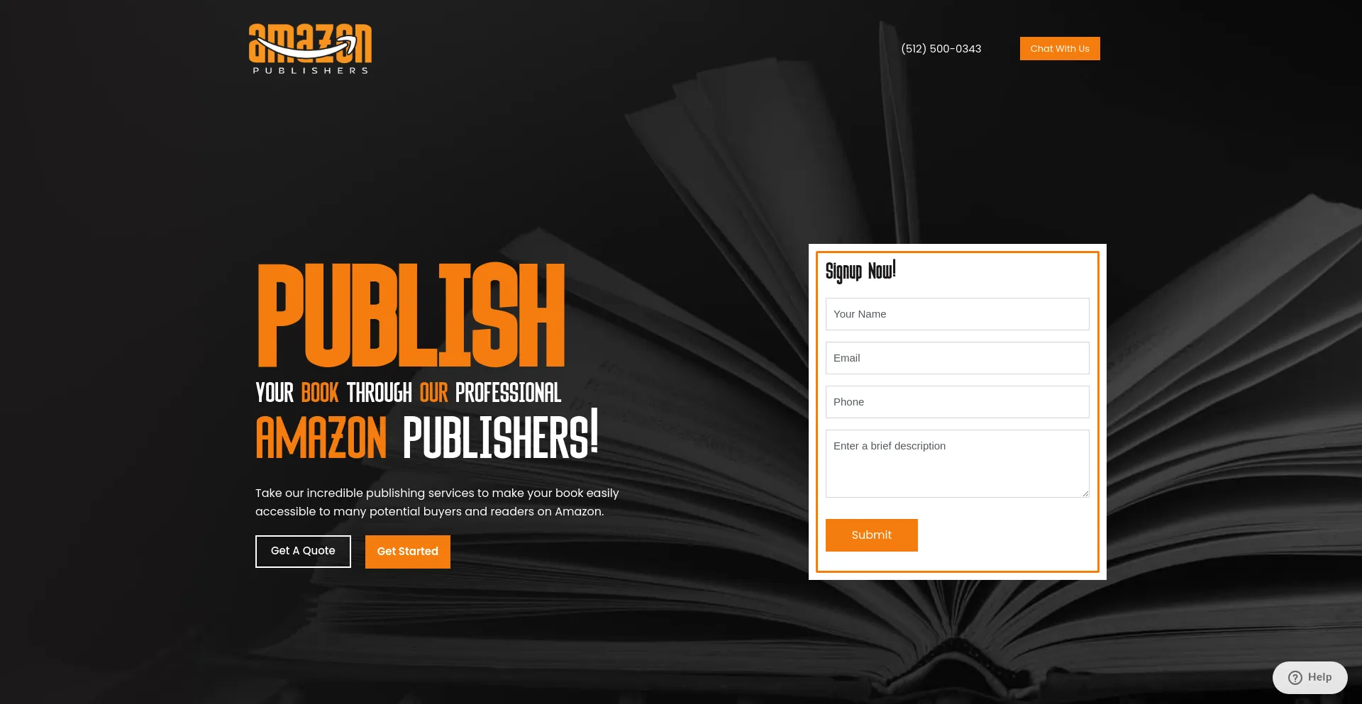 Screenshot of amazon-publishers.com homepage