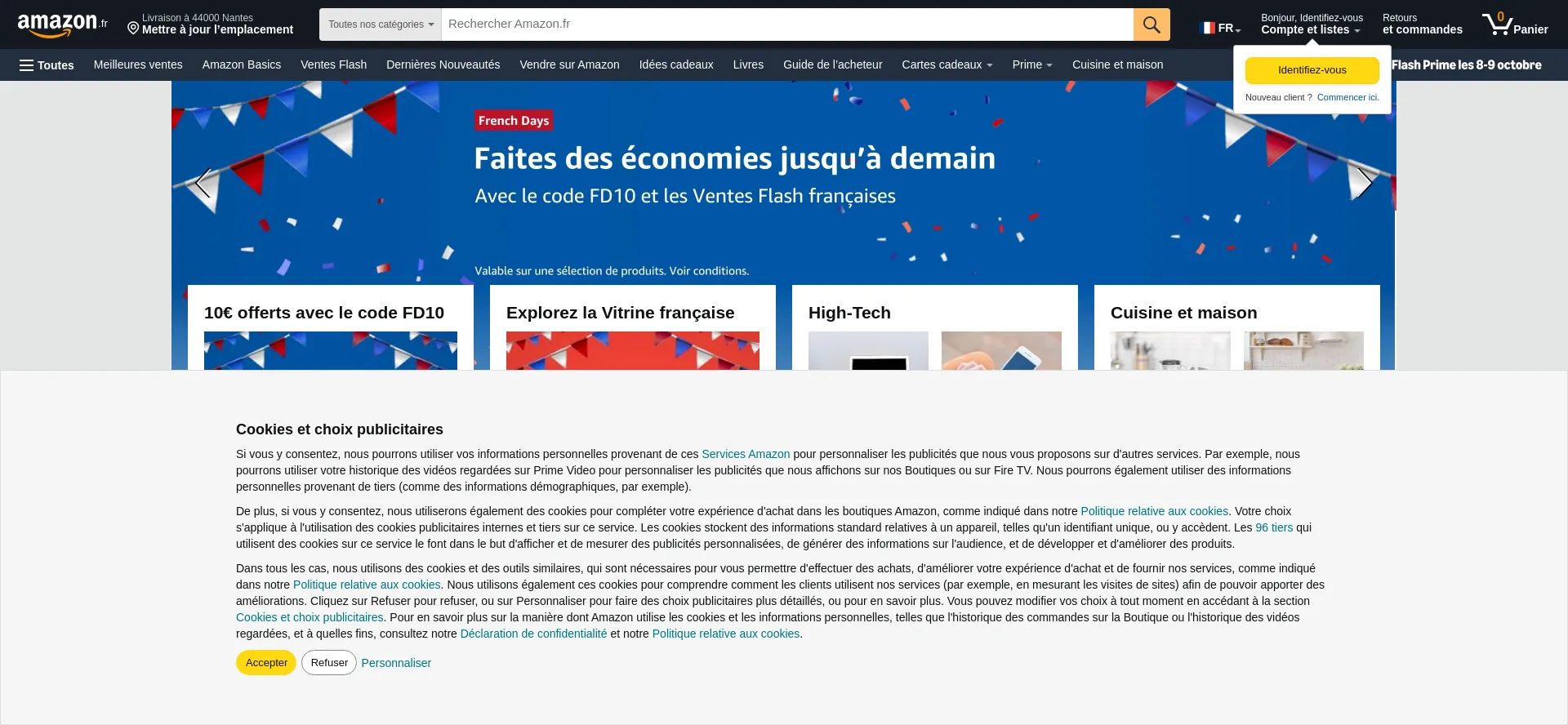 Screenshot of amazon.fr homepage