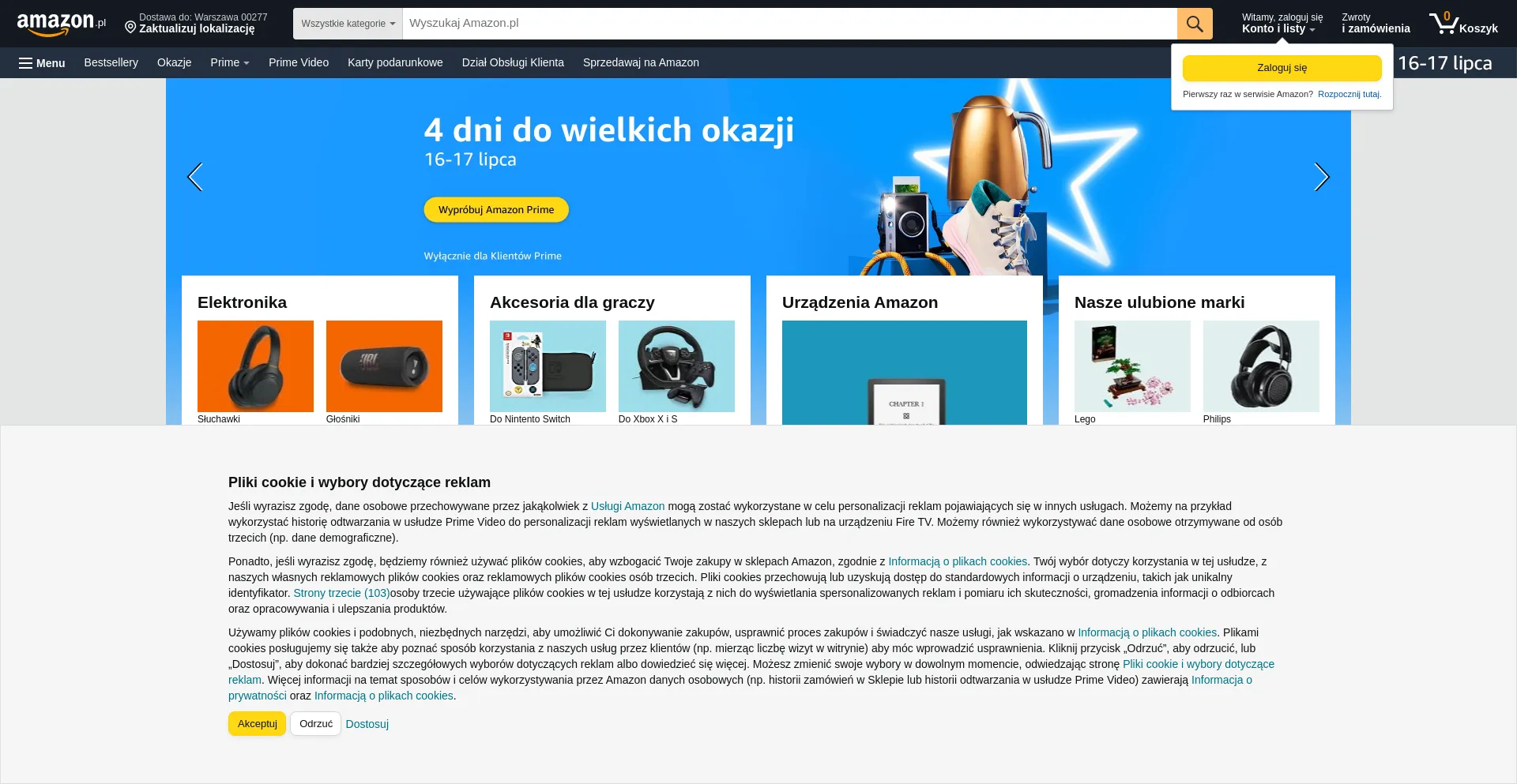 Screenshot of amazon.pl homepage