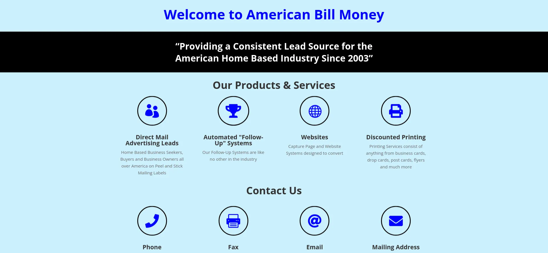 Screenshot of americanbillmoney.com homepage