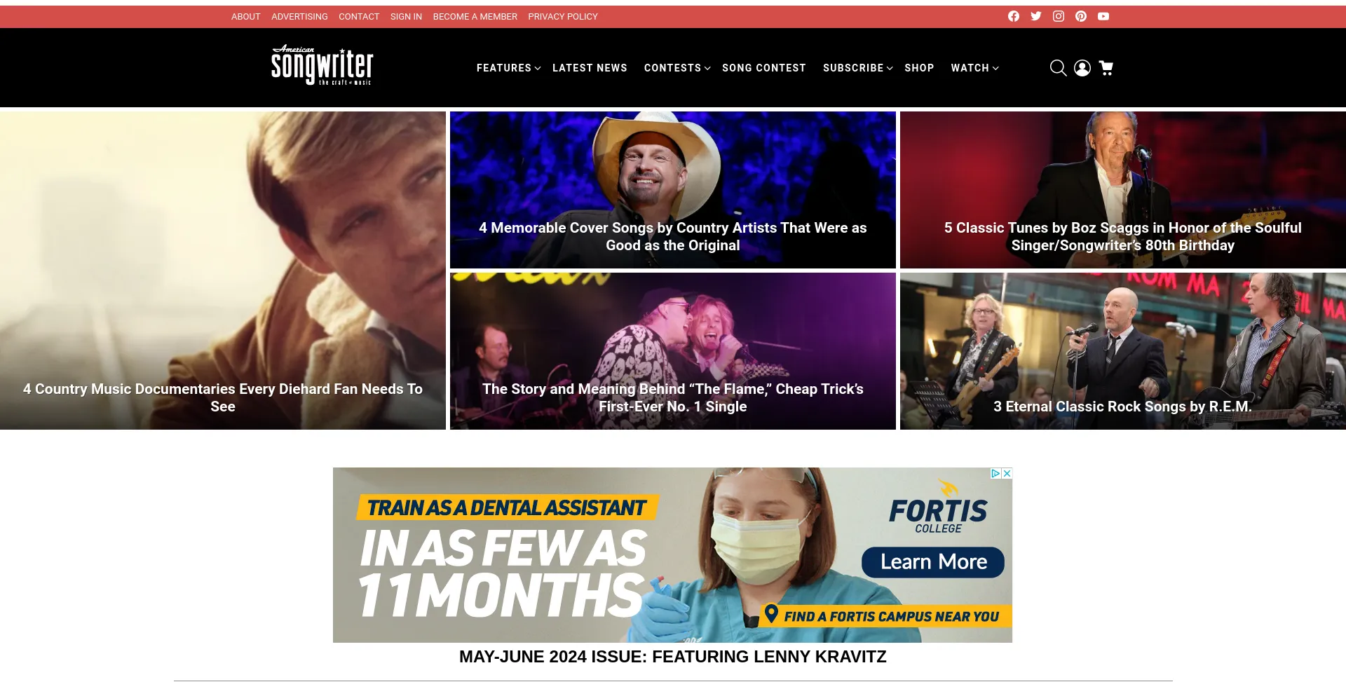 Screenshot of americansongwriter.com homepage