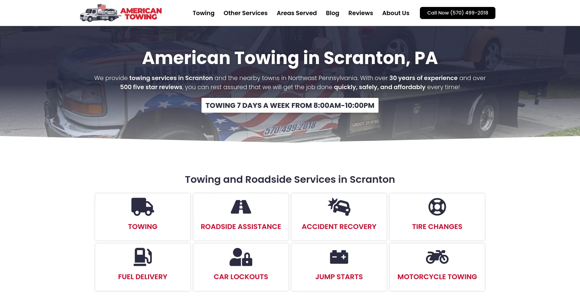 Screenshot of americantowingpro.com homepage