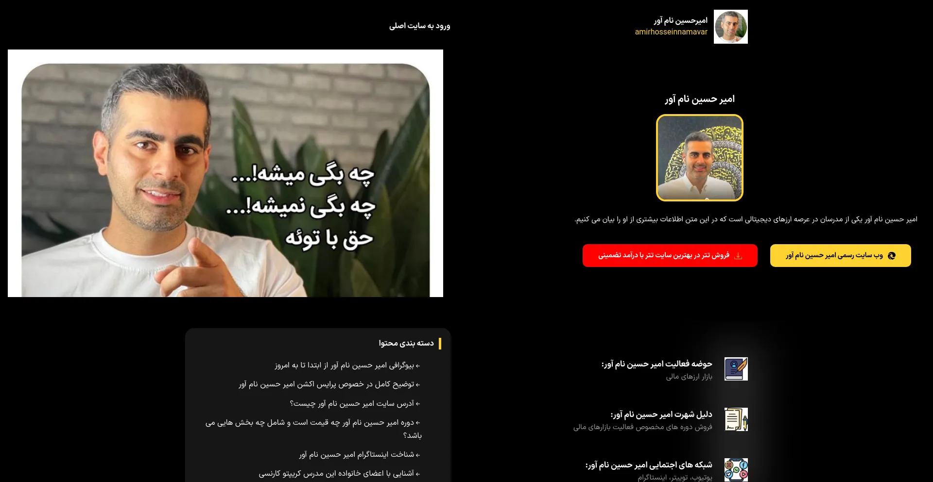 Screenshot of amirhosseinnamavar.bio homepage