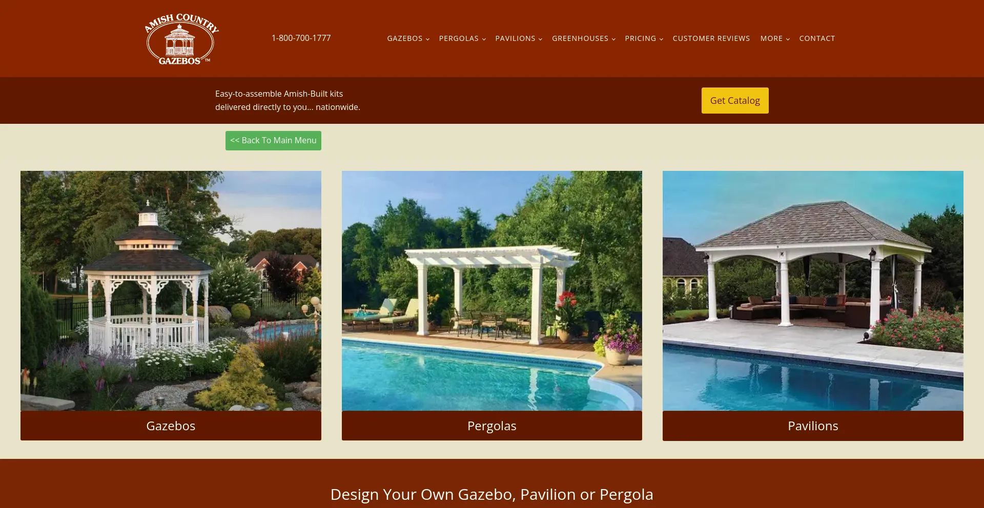 Screenshot of amishgazebos.com homepage