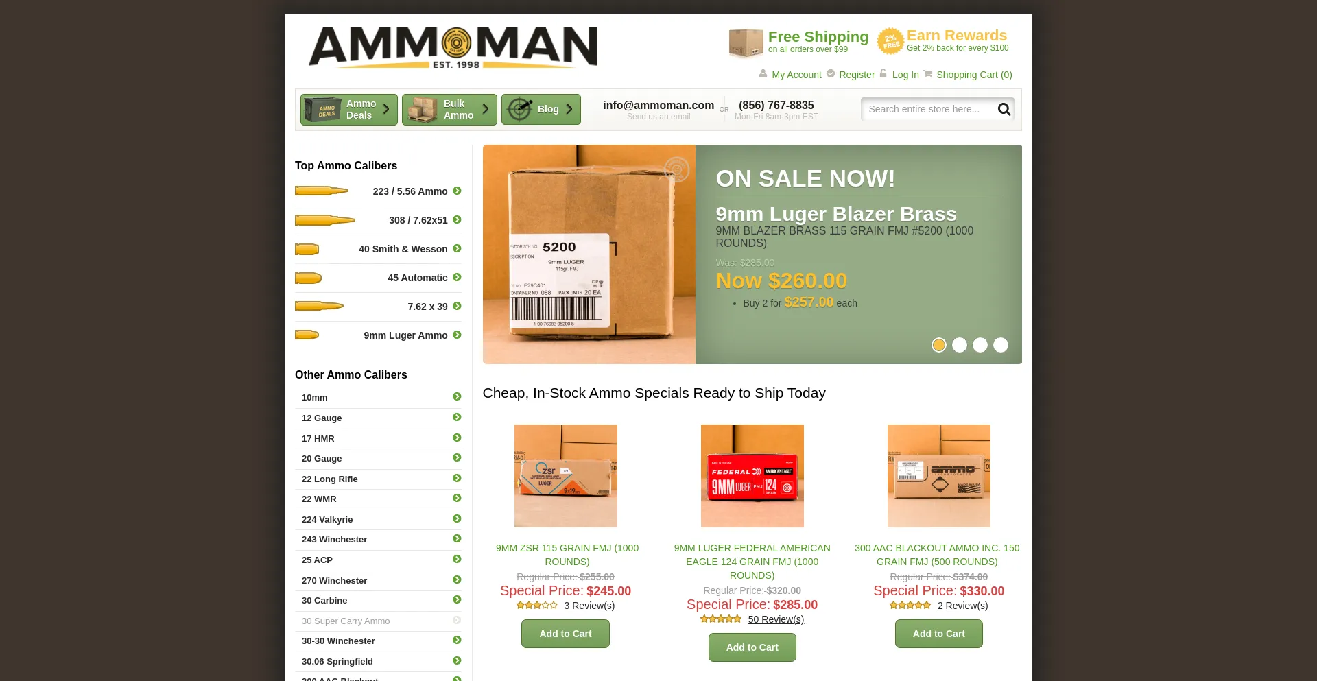 Screenshot of ammoman.com homepage