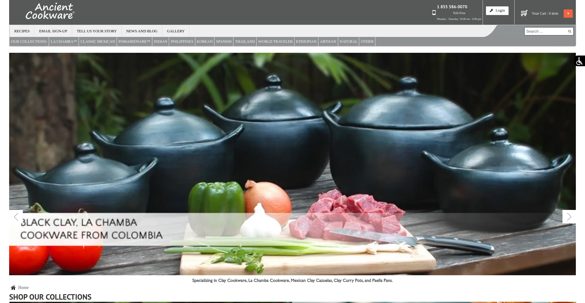 Screenshot of ancientcookware.com homepage