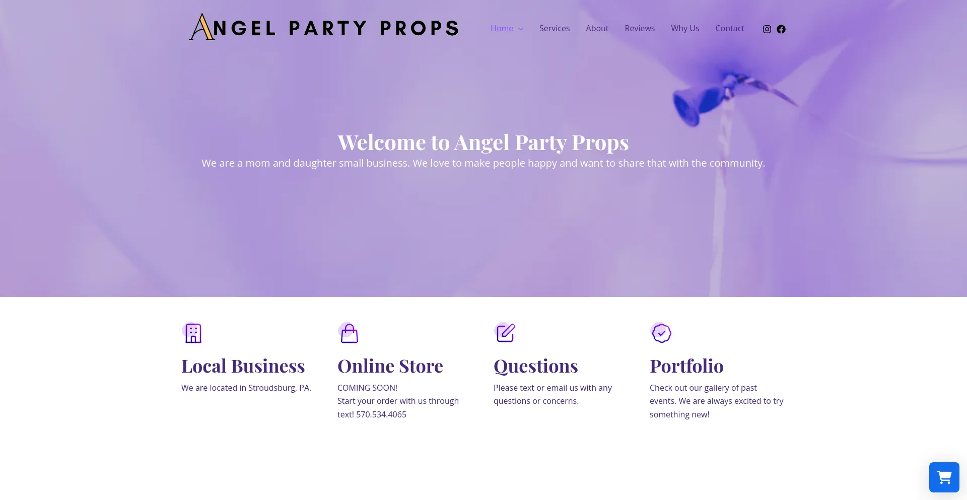 Screenshot of angelpartyprops.com homepage