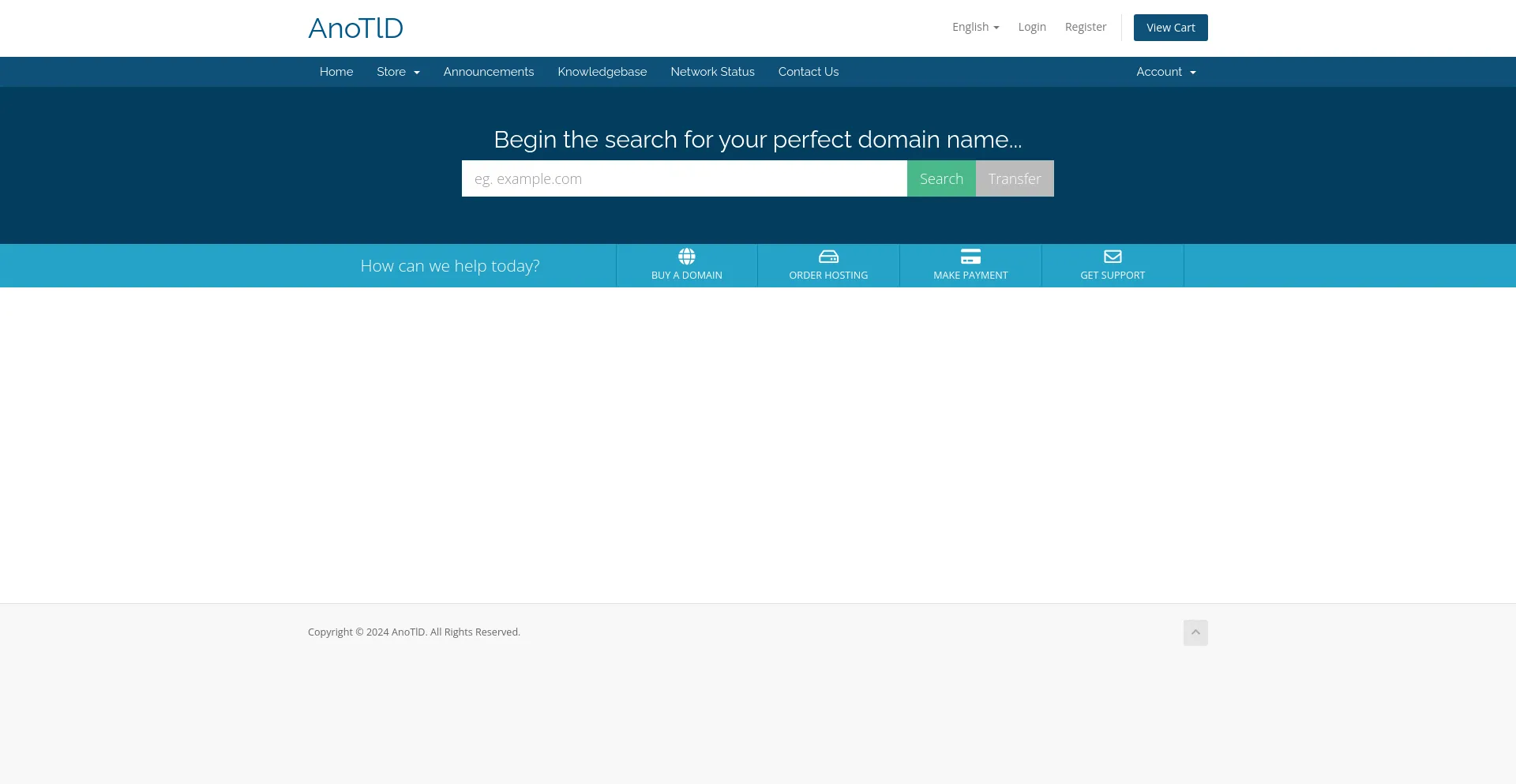 Screenshot of anotld.com homepage