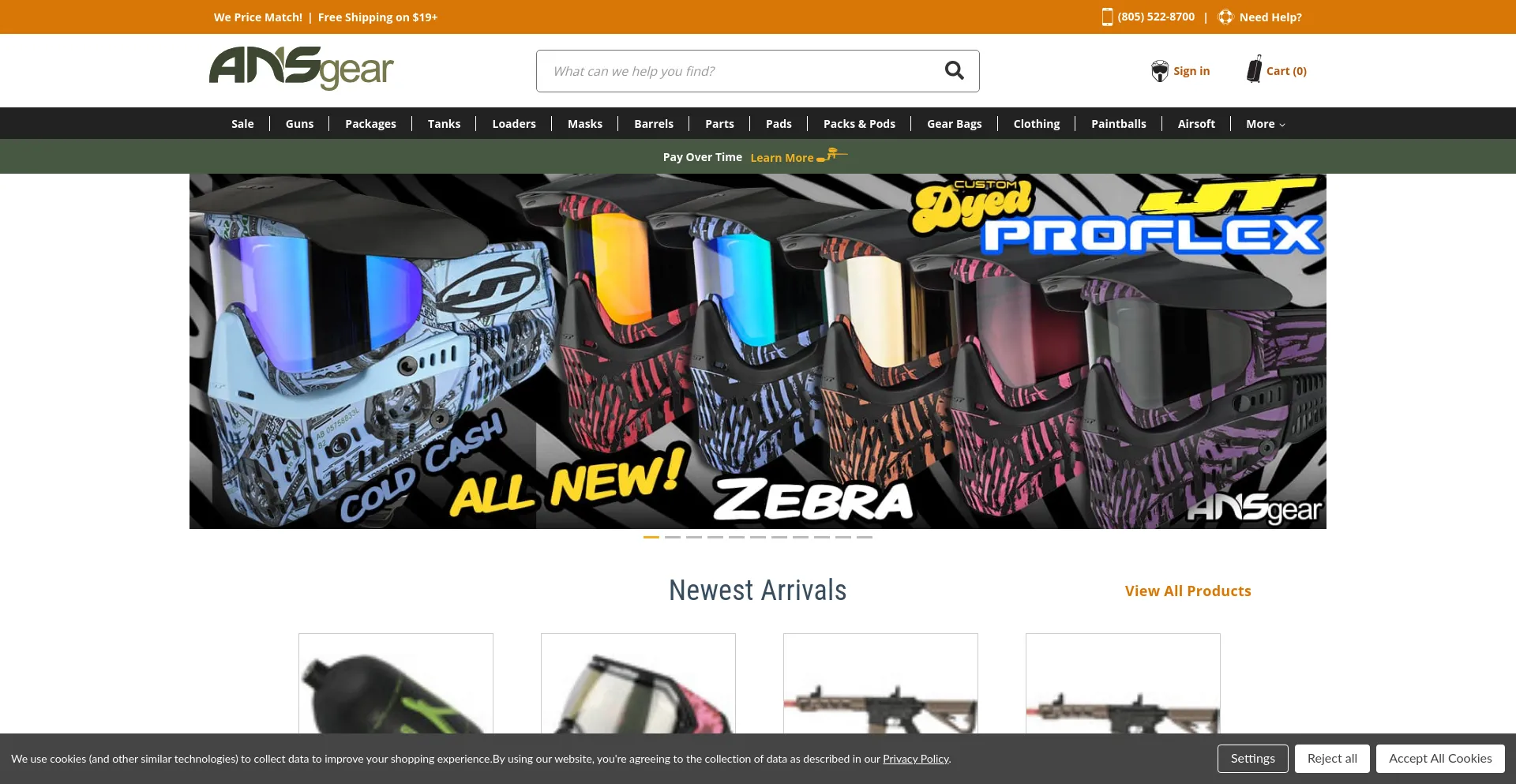 Screenshot of ansgear.com homepage