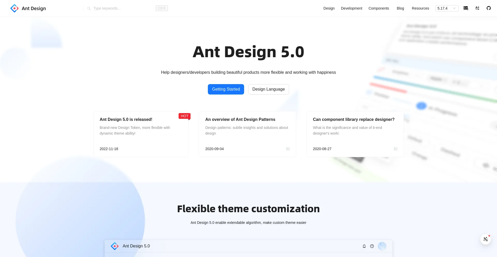 Screenshot of ant.design homepage