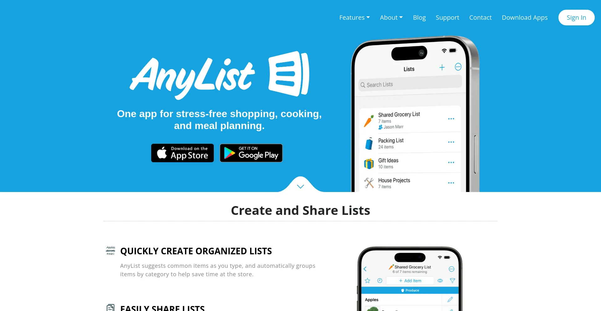 Screenshot of anylist.com homepage