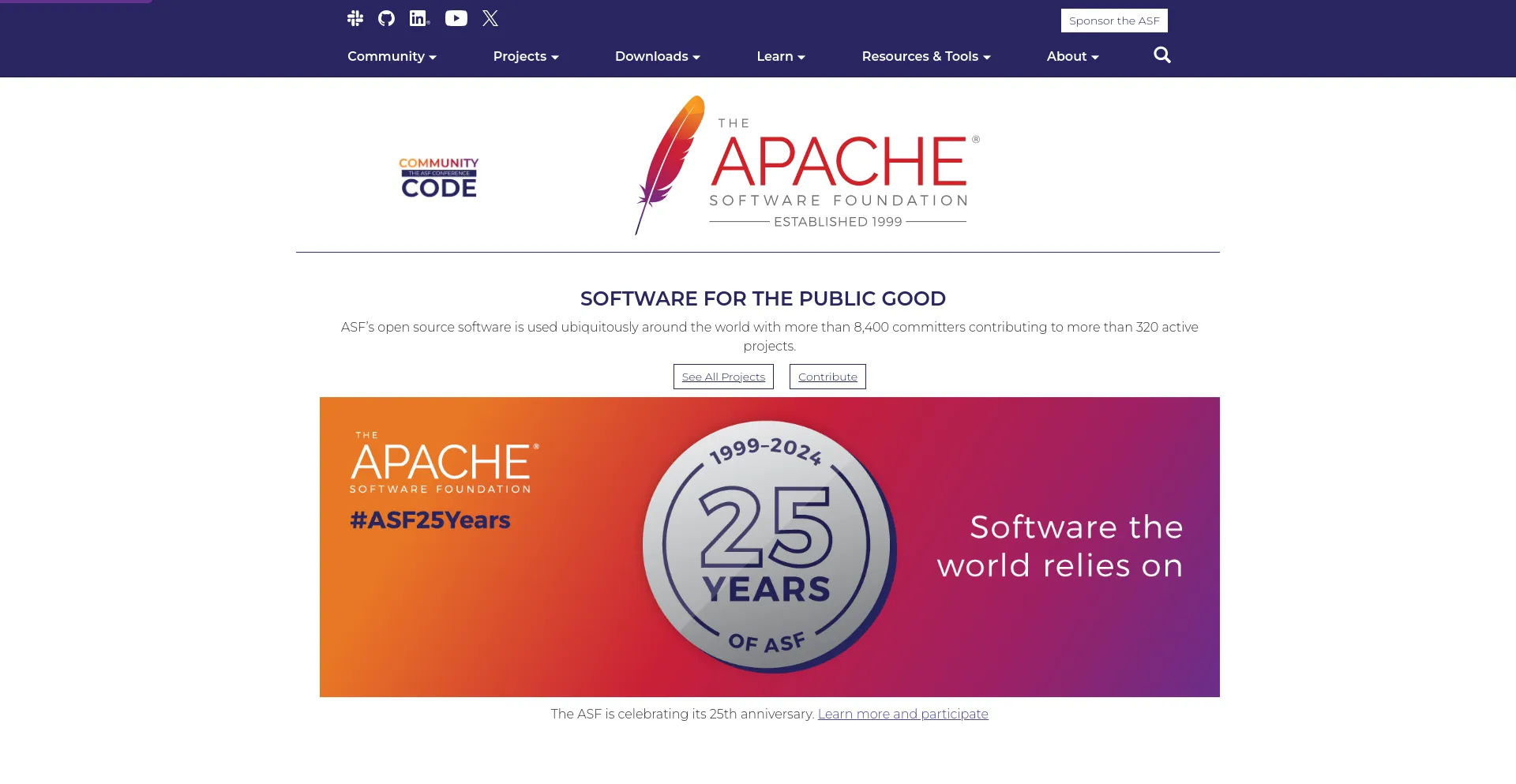 Screenshot of apache.org homepage