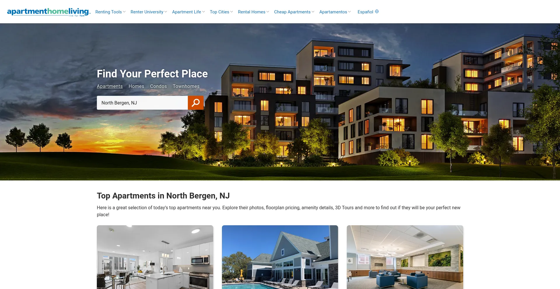 Screenshot of apartmenthomeliving.com homepage