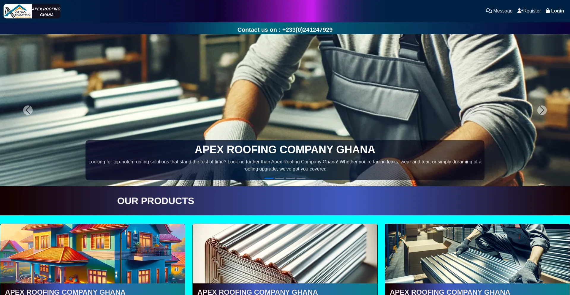 Screenshot of apexroofingh.com homepage