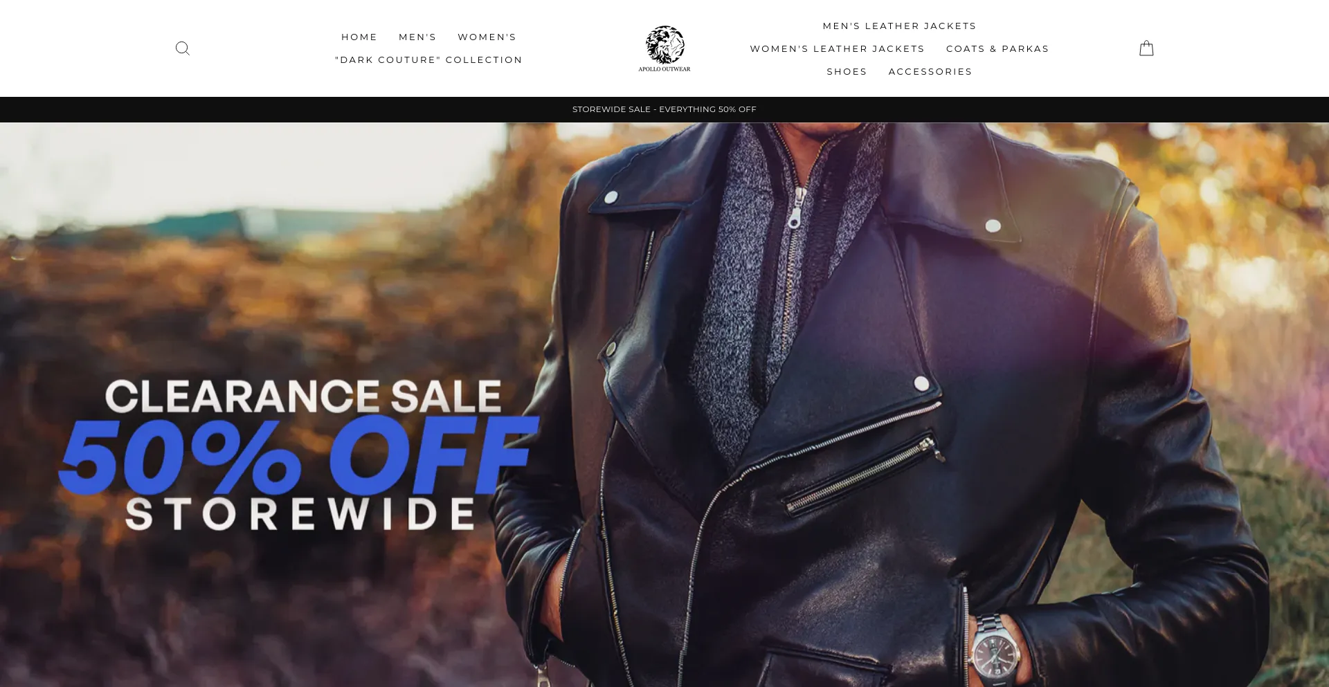 Screenshot of apollooutwear.com homepage