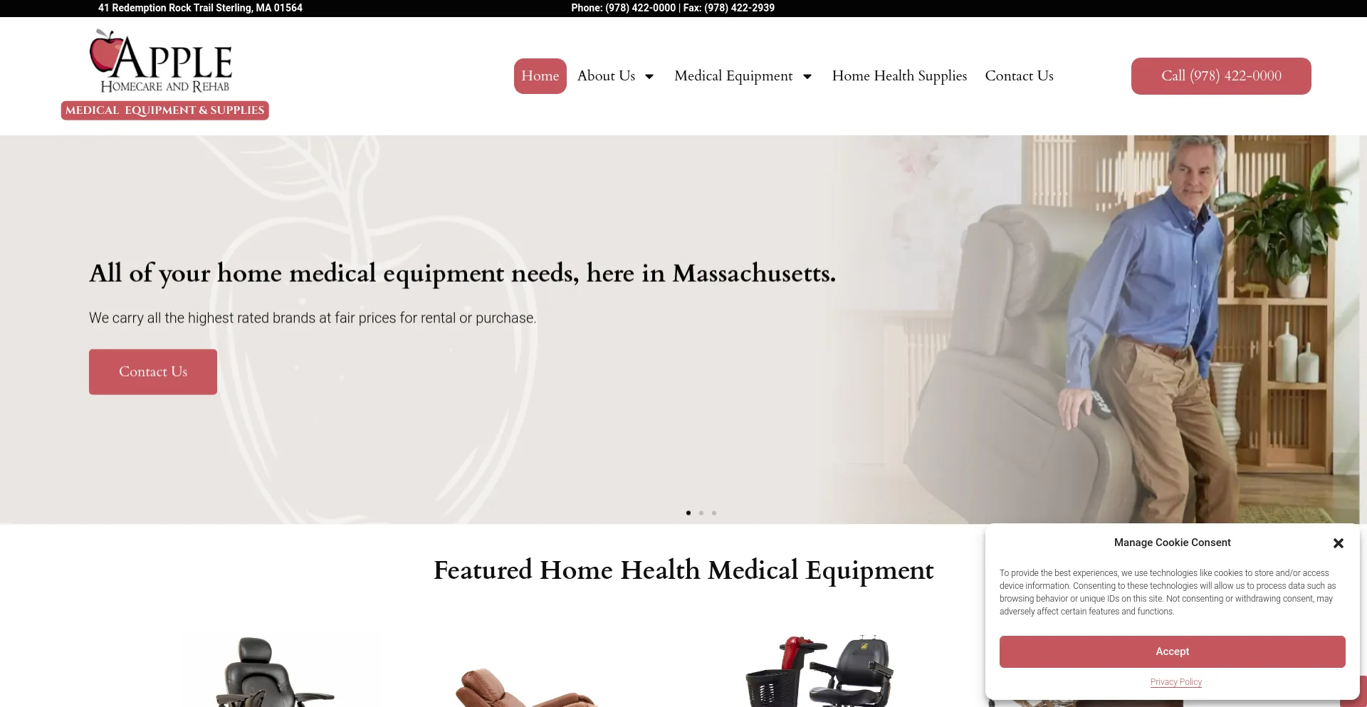 Screenshot of applehomecareequipment.com homepage