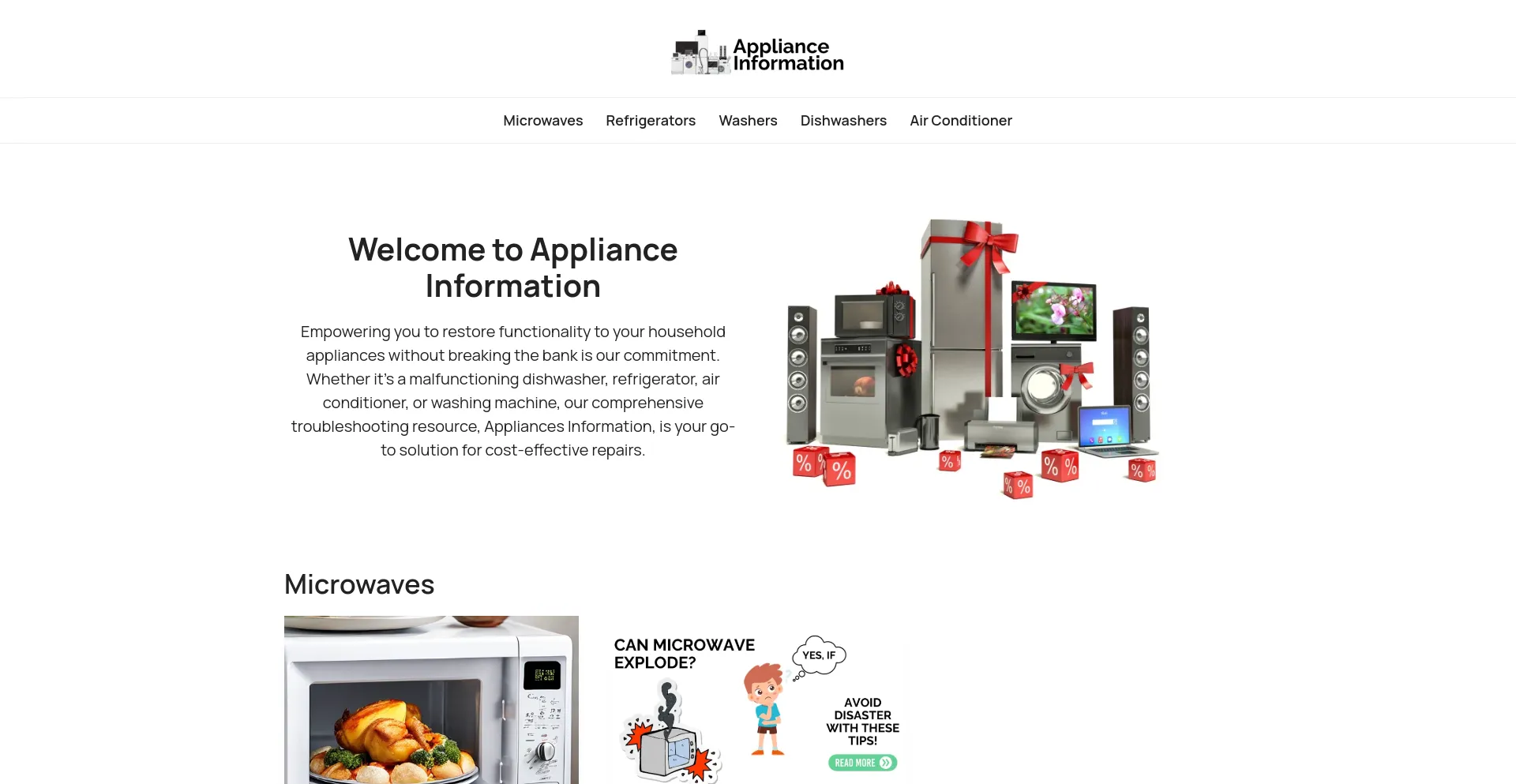 Screenshot of applianceinformation.com homepage