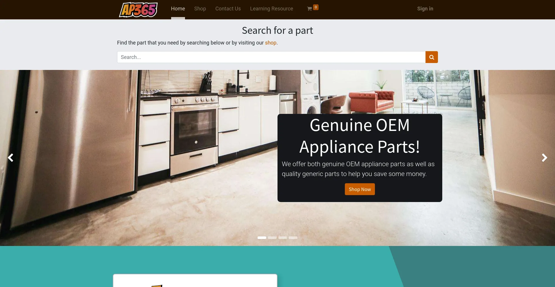 Screenshot of applianceparts365.com homepage