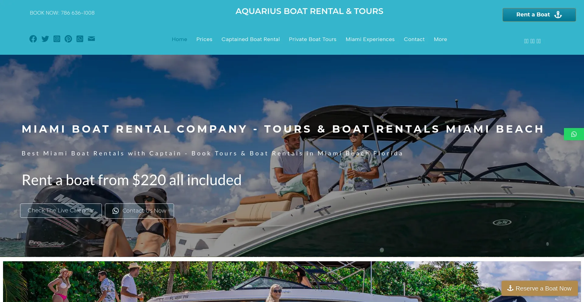 Screenshot of aquariusboatrental.com homepage