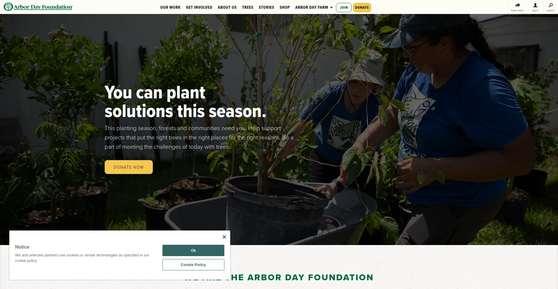 Screenshot of arborday.org homepage