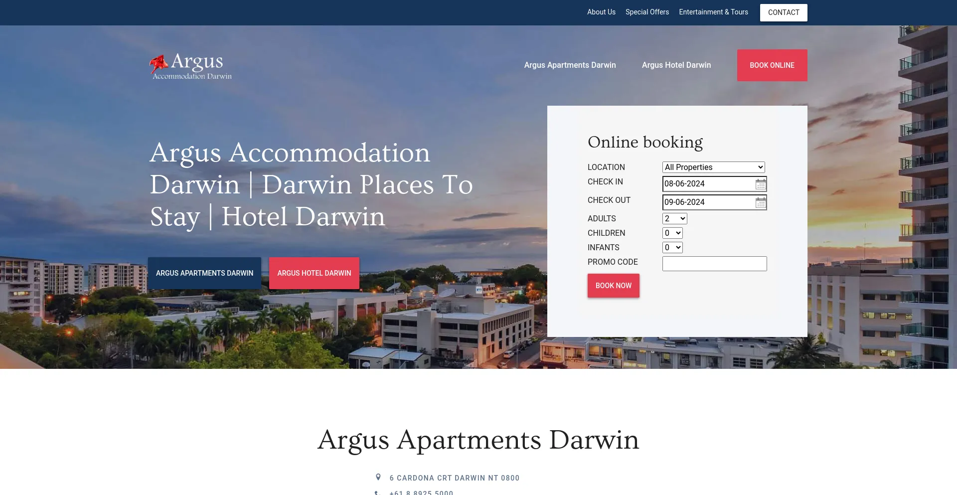 Screenshot of argusaccommodation.com.au homepage