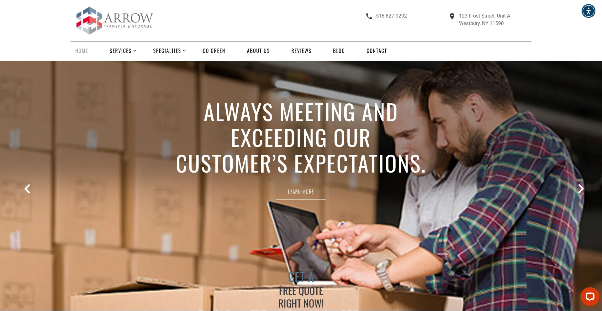 Screenshot of arrowmovers.com homepage