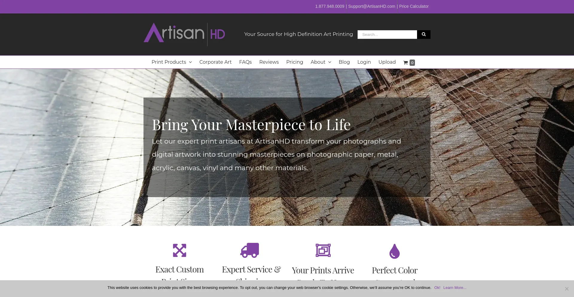 Screenshot of artisanhd.com homepage