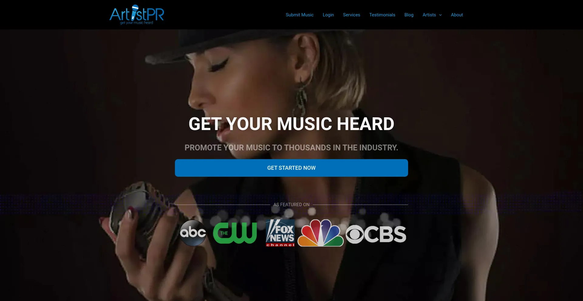 Screenshot of artistpr.com homepage