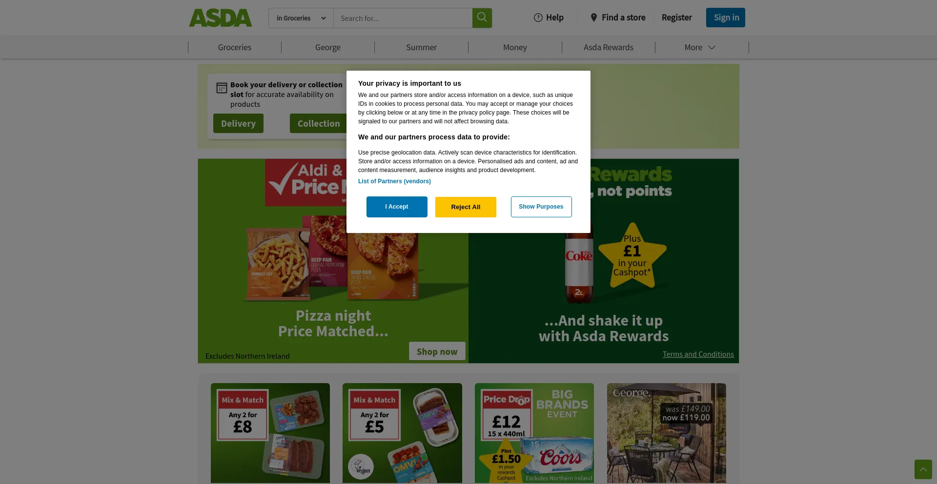 Screenshot of asda.com homepage