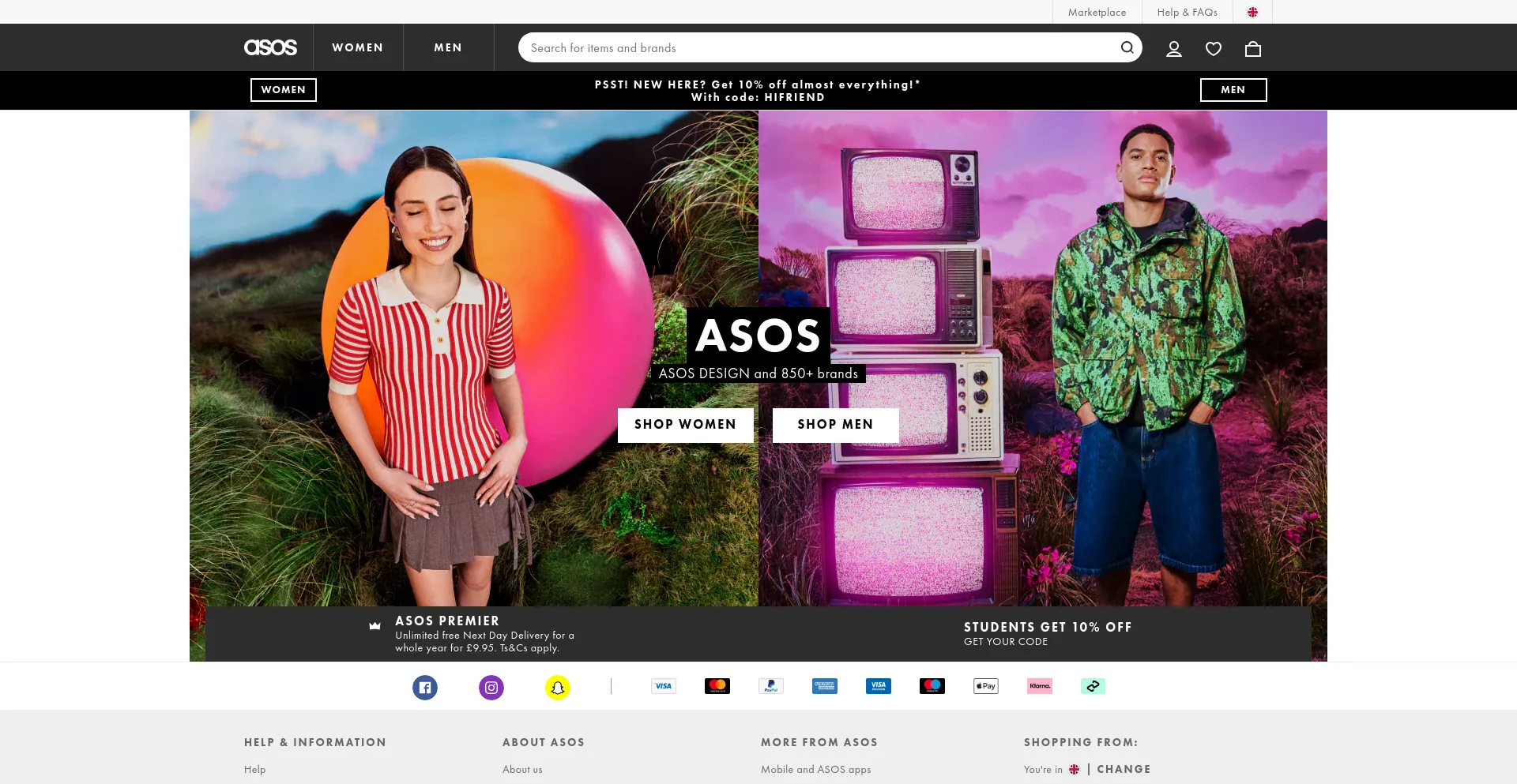 Screenshot of asos.com homepage