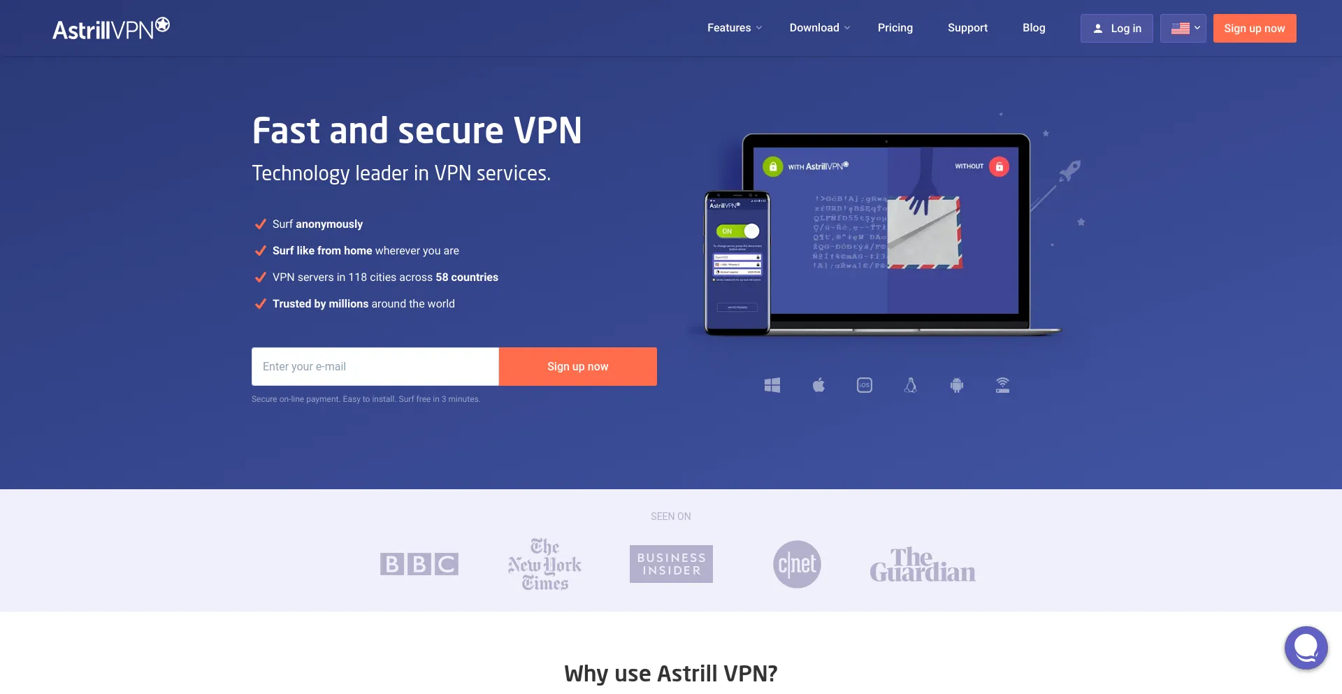 Screenshot of astrill.com homepage