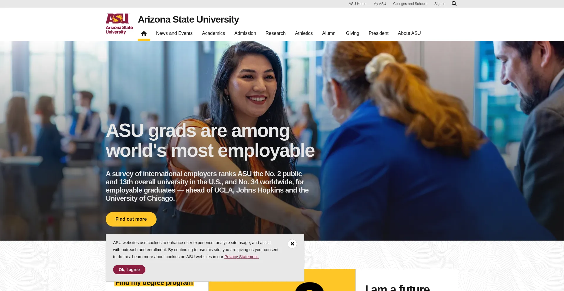 Screenshot of asu.edu homepage