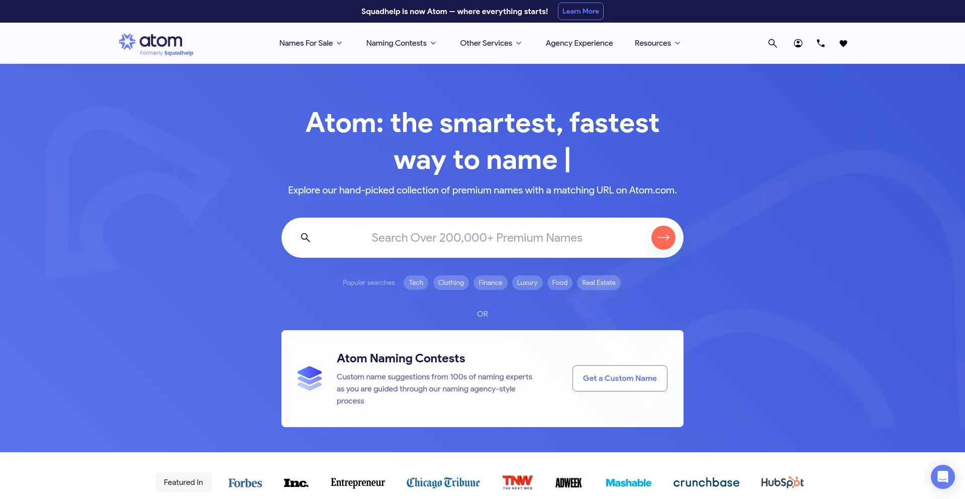 Screenshot of atom.com homepage