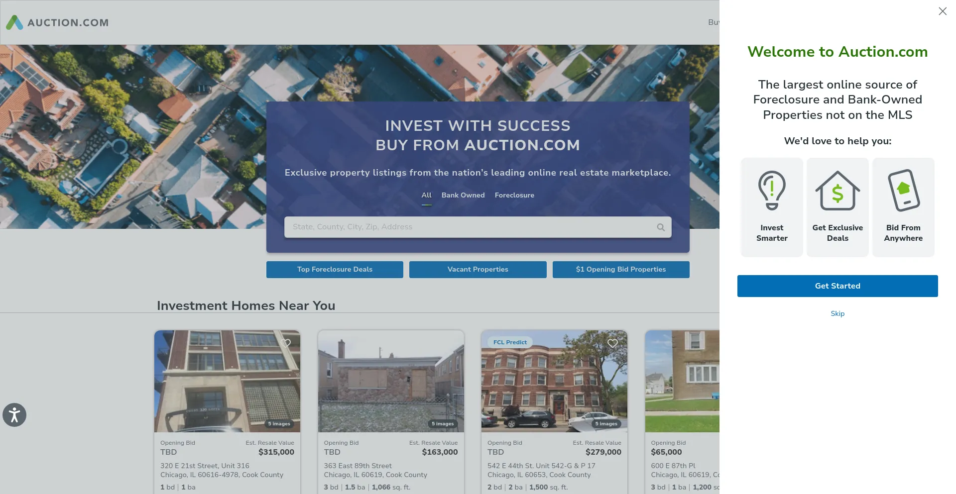 Screenshot of auction.com homepage