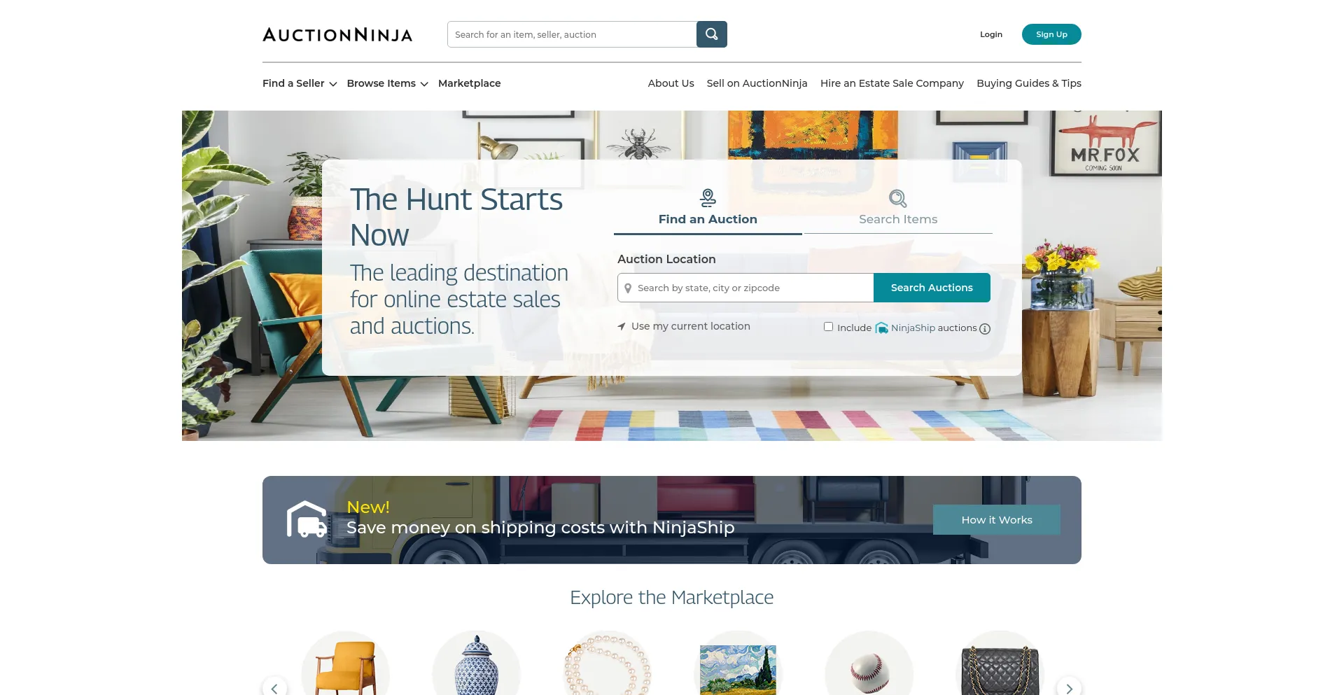Screenshot of auctionninja.com homepage