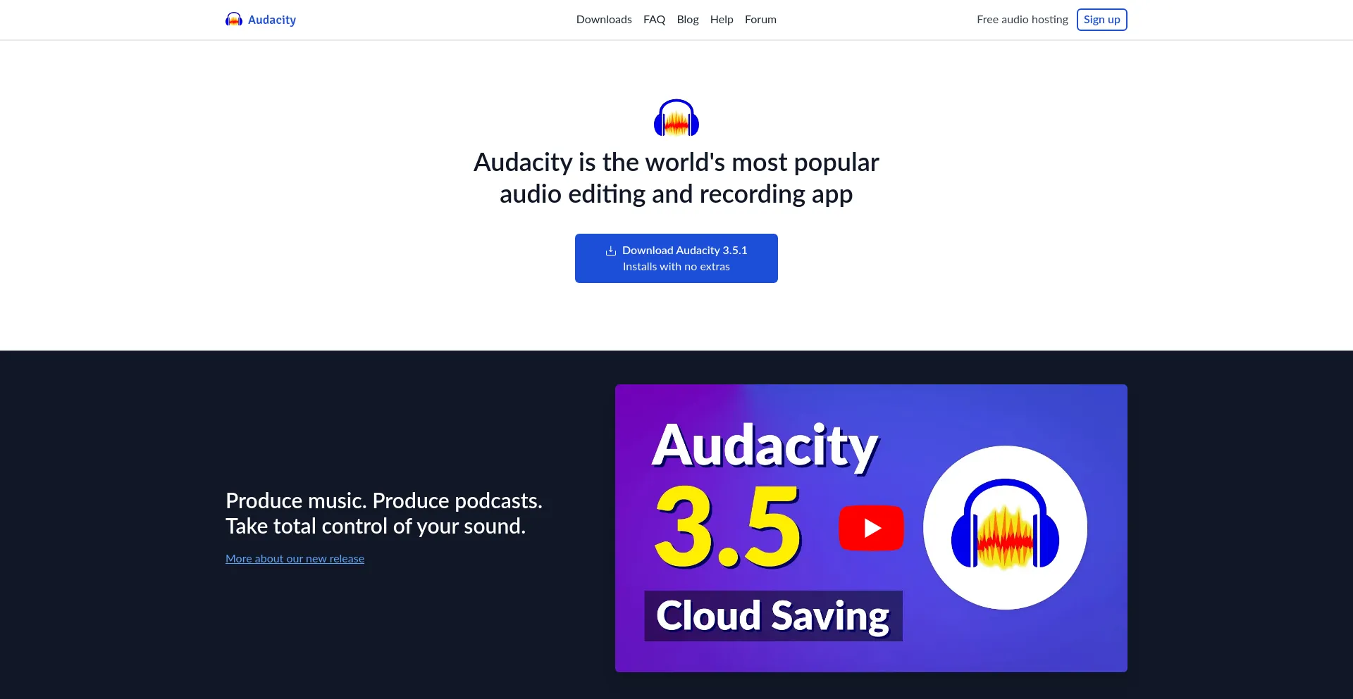 Screenshot of audacityteam.org homepage