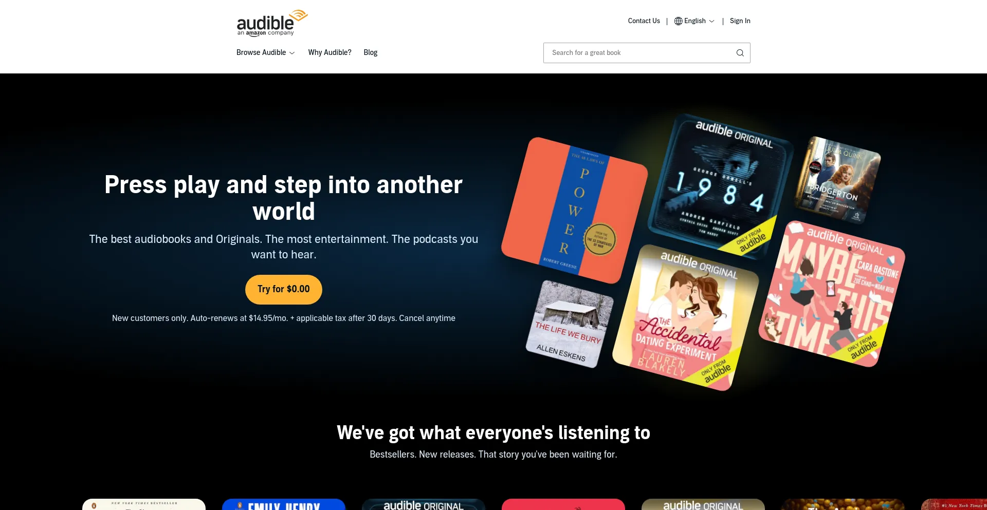 Screenshot of audible.ca homepage