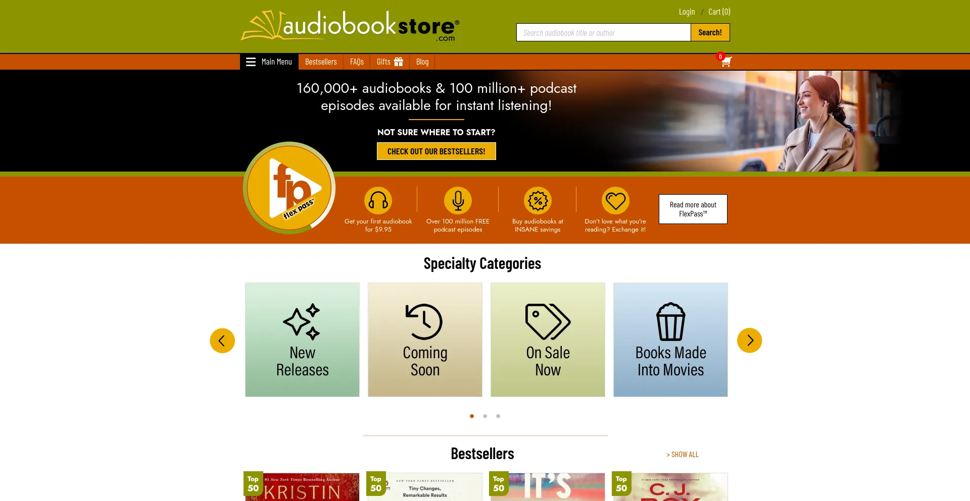 Screenshot of audiobookstore.com homepage